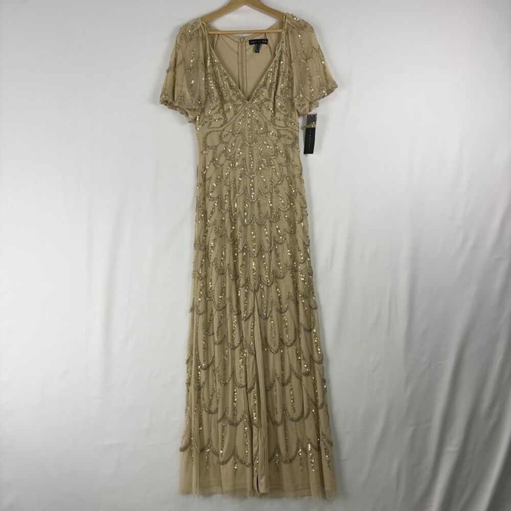 Aidan Mattox Gold Beaded Maxi Dress